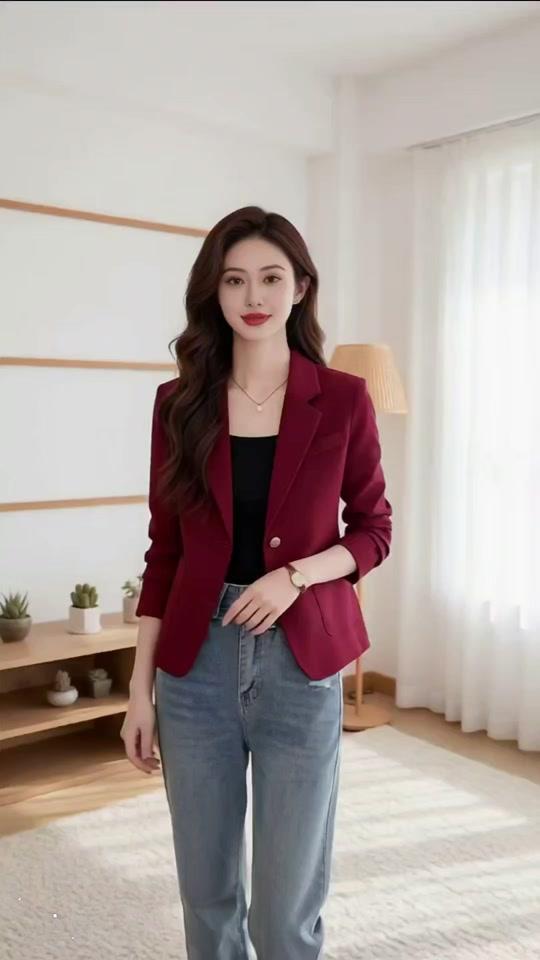 职场赛道文案素材 - #红棕色西装外套搭配牛仔裤,简约又时尚,日常通勤很适合。#穿搭分享#职场穿搭女装 #马年就要马上时髦 - 闵姐好物作品